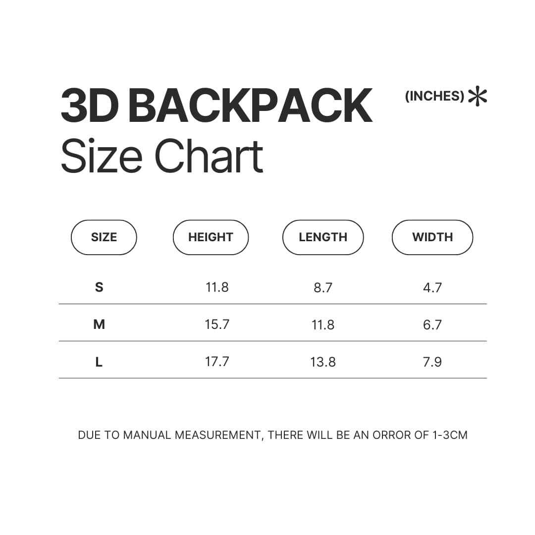 3D Backpack Size Chart - Tokyo Ghoul Shop