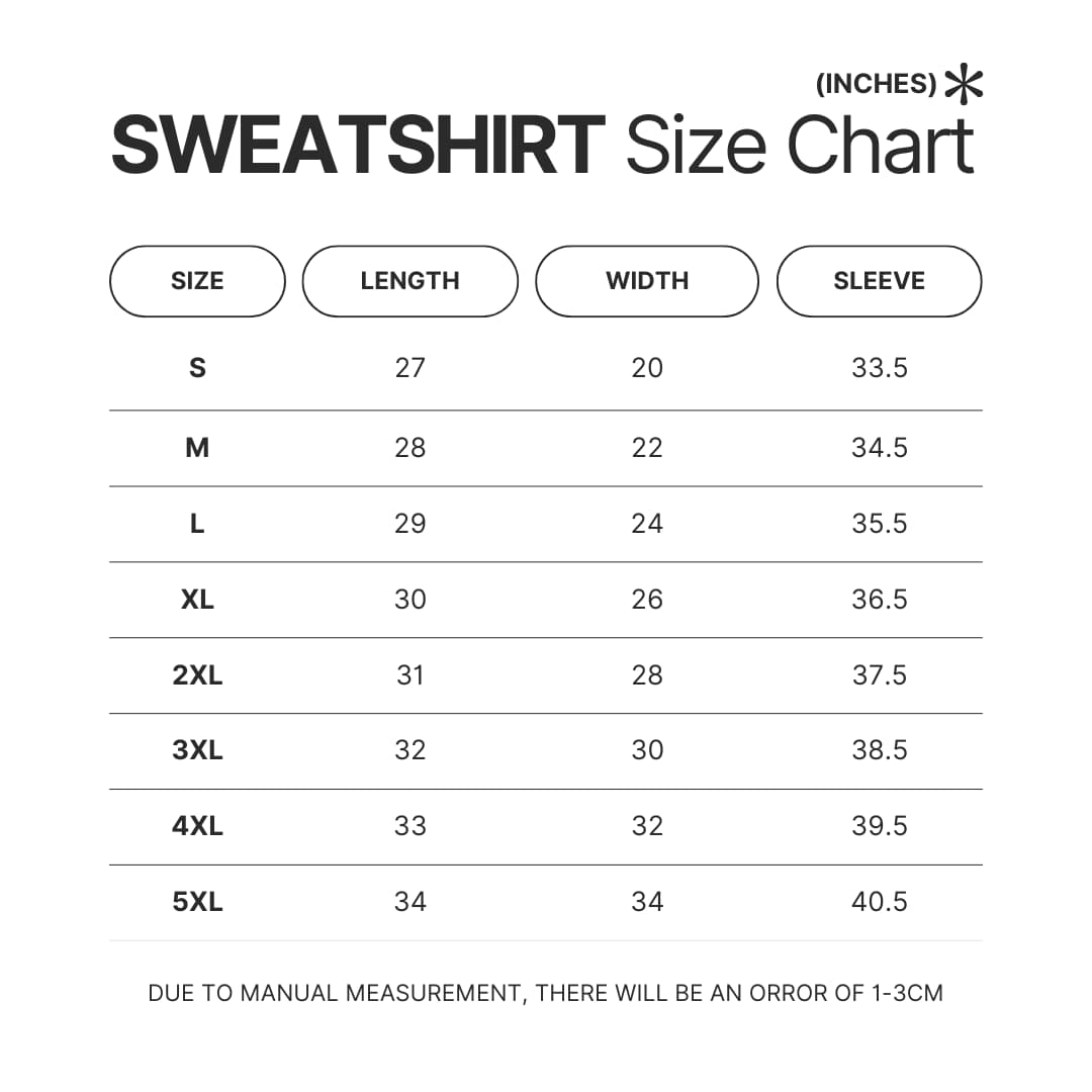 Sweatshirt Size Chart - Tokyo Ghoul Shop