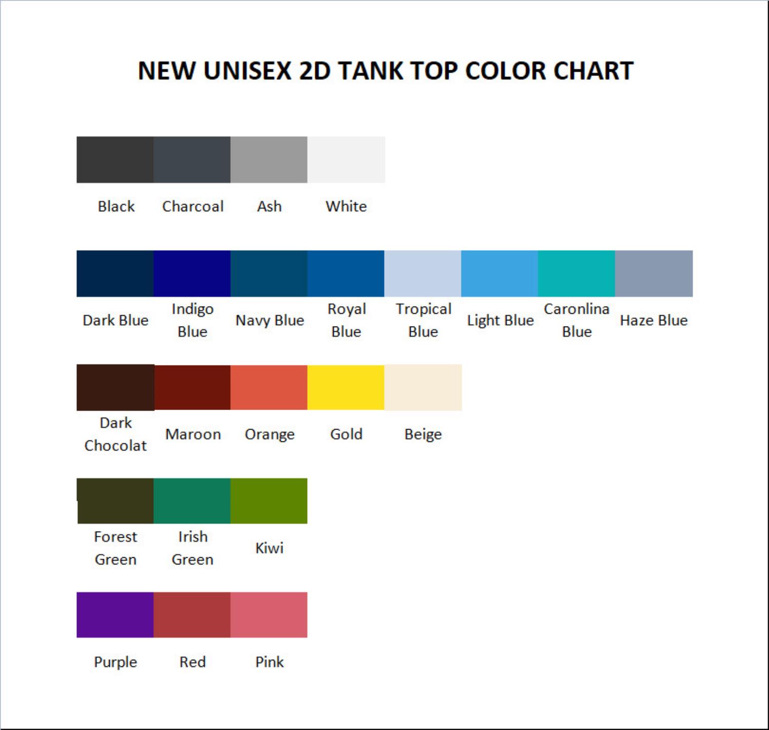 tank top color chart - Tokyo Ghoul Shop