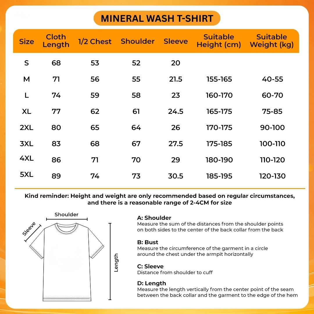 Mineral Wash T Shirt Size Chart - Tokyo Ghoul Shop
