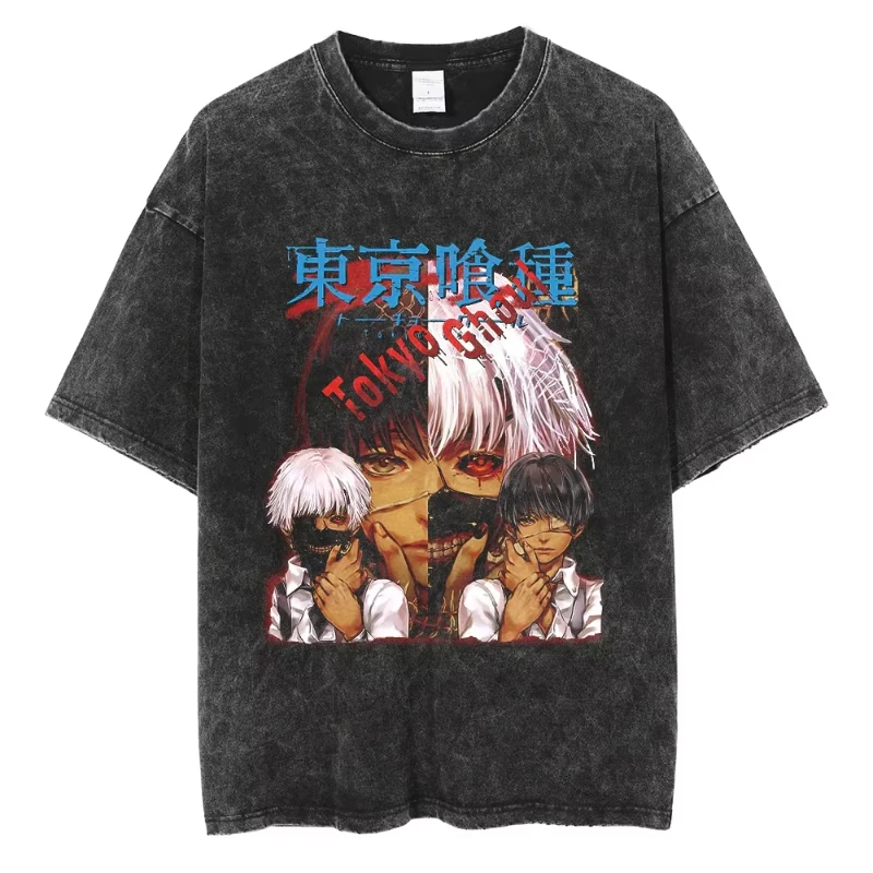 Kaneki With Tokyo Ghoul Logo Mineral Wash T-Shirt