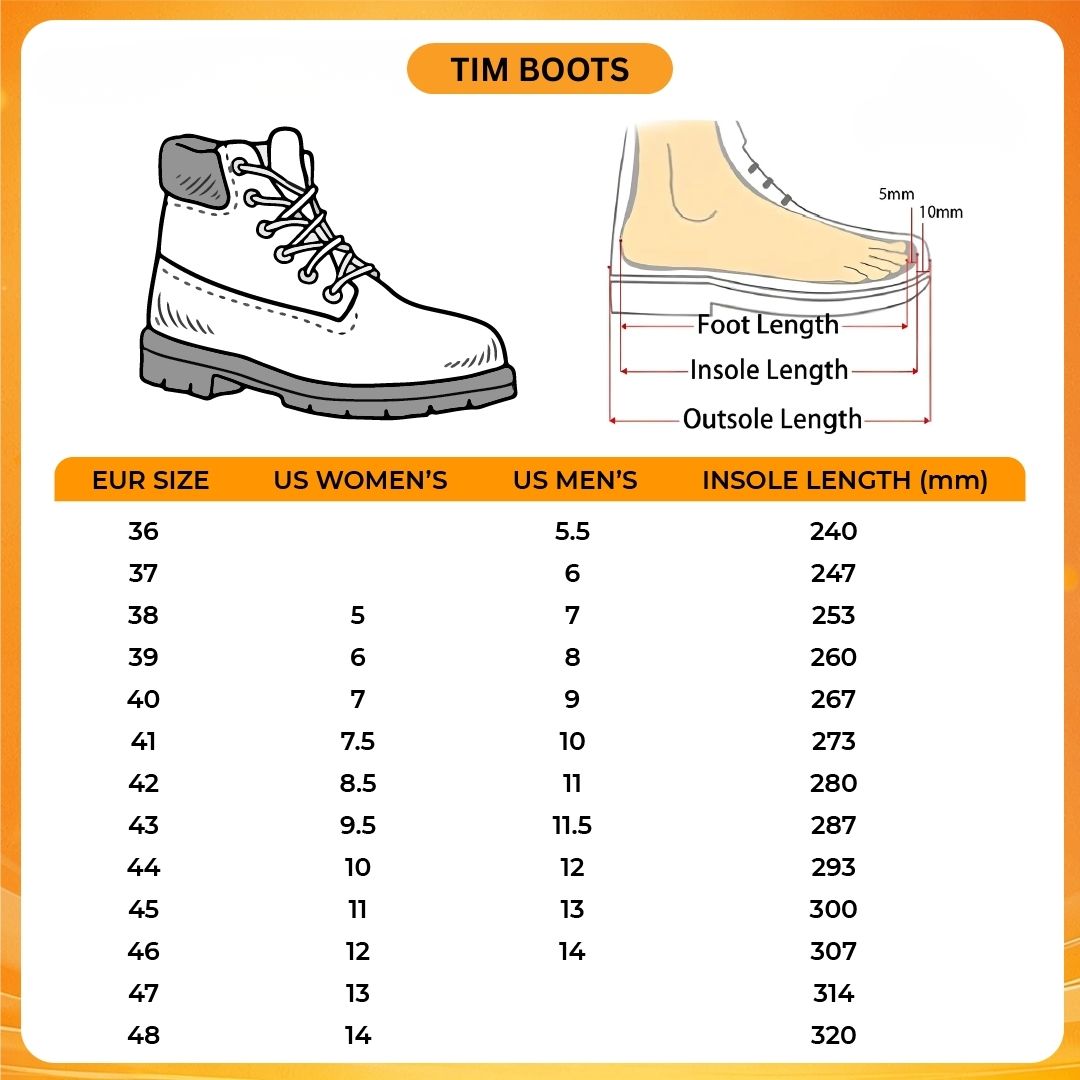 Tim Boots V1 Size Chart - Tokyo Ghoul Shop